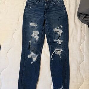 American Eagle Outfitters Dark Blue Distressed Jeggings